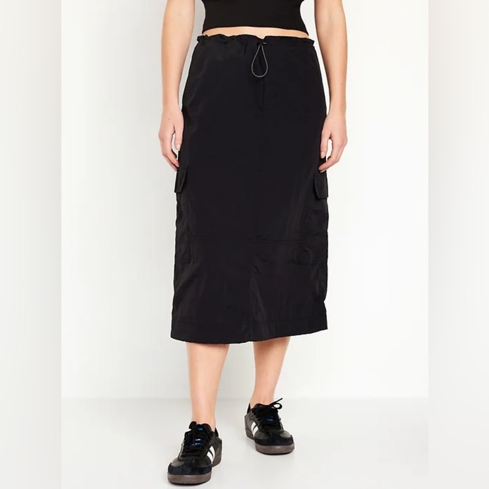 Old Navy Black High-Waisted Utility Midi Skirt